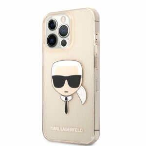 KLHCP13XKHTUGLGO Karl Lagerfeld TPU Full Glitter Karl Head Kryt pro iPhone 13 Pro Max Gold