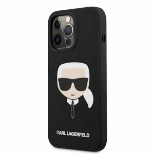 KLHCP13XSLKHBK Karl Lagerfeld Liquid Silicone Karl Head Kryt pro iPhone 13 Pro Max Black