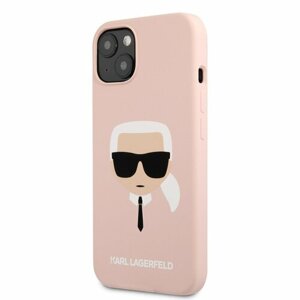 KLHCP13MSLKHPI Karl Lagerfeld Liquid Silicone Karl Head Kryt pro iPhone 13 Light Pink