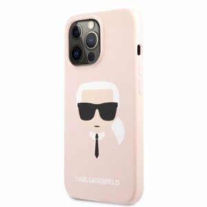 KLHCP13XSLKHPI Karl Lagerfeld Liquid Silicone Karl Head Kryt pro iPhone 13 Pro Max Light Pink