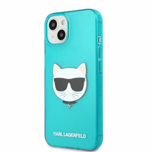 KLHCP13MCHTRB Karl Lagerfeld TPU Choupette Head Kryt pro iPhone 13 Fluo Blue