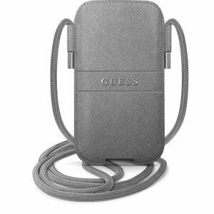 GUPHMPSASBGR Guess PU Saffiano Metal Logo Pouch S/M Grey (vnútorný rozmer: 159 x 91 mm)