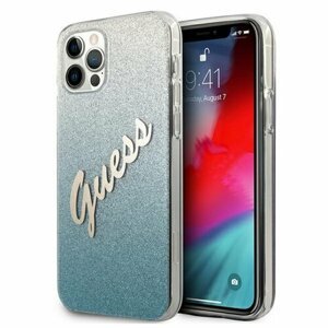 Guess case for iPhone 12 Pro Max 6,7" GUHCP12LPCUGLSBL blue hard case Glitter Gradient Script