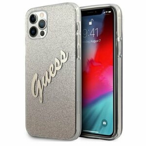 Guess case for iPhone 12 Pro Max 6,7" GUHCP12LPCUGLSGO gold hard case Glitter Gradient Script