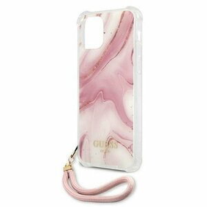 Guess case for iPhone 12 / 12 Pro 6,1" GUHCP12MKSMAPI pink hard case Marble with cord Collecti