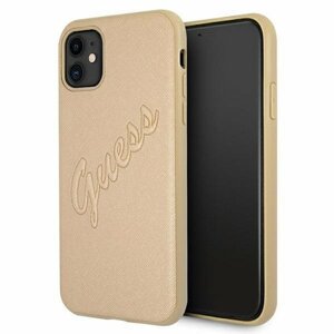 Guess case for iPhone 12 / 12 Pro 6,1" GUHCP12MRSAVSLG gold hard case Saffiano Vintage Script