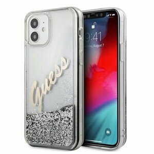 Guess case for iPhone 12 Mini 5,4" GUHCP12SGLVSSI silver hard case Glitter Vintage Script