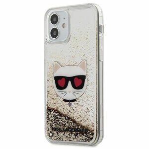 Karl Lagerfeld case for iPhone 12 Mini 5,4" KLHCP12SLCGLGO gold hard case Liquid Glitter Choup