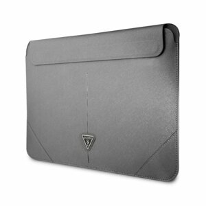 Guess Saffiano Triangle Metal Logo Computer Sleeve 16" Silver