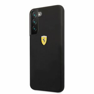 Ferrari Liquid Silicone Metal Logo Zadní Kryt pro Samsung Galaxy S22 Black