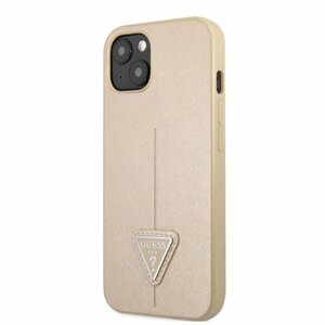 Guess PU Saffiano Triangle Zadní Kryt pro iPhone 13 mini Beige