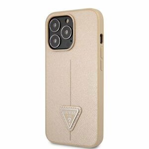 Guess 4G Saffiano Triangle Zadní Kryt pro iPhone 13 Pro Max Beige
