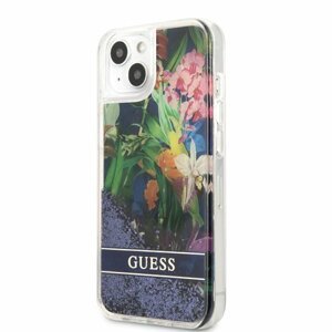 Guess Liquid Glitter Flower Zadní Kryt pro iPhone 13 mini Blue