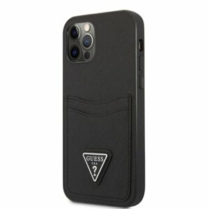 Guess Saffiano Double Card Zadní Kryt pro iPhone 12/12 Pro Black