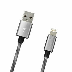 Dátový kábel Apple Lightning kovový 1M 2A, strieborný, Eko balenie