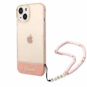 Guess PC/TPU Camera Outline Translucent Zadní Kryt s Poutkem pro iPhone 14 Pink