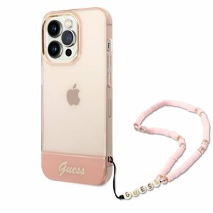 Guess PC/TPU Camera Outline Translucent Zadní Kryt s Poutkem pro iPhone 14 Pro Pink