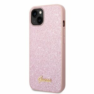 Puzdro Guess PC/TPU Glitter Flakes Metal Logo iPhone 14 - ružové