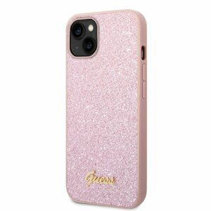 Guess PC/TPU Glitter Flakes Metal Logo Zadní Kryt pro iPhone 14 Plus Pink