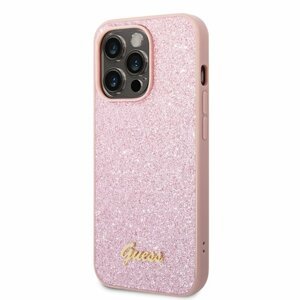 Puzdro Guess PC/TPU Glitter Flakes Metal Logo iPhone 14 Pro - ružové