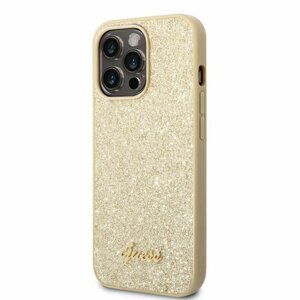 Puzdro Guess PC/TPU Glitter Flakes Metal Logo iPhone 14 Pro Max - zlaté