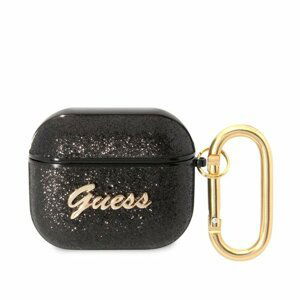 Puzdro Guess Glitter Flakes Metal Logo AirPods 3 - čierne