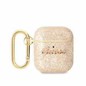 Puzdro Guess Glitter Flakes Metal Logo AirPods 1/2 - zlaté