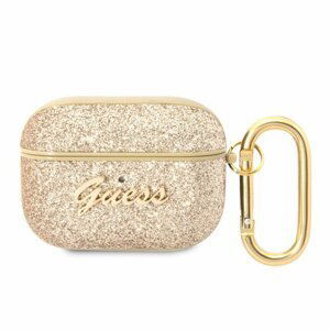 Puzdro Guess Glitter Flakes Metal Logo AirPods Pro - zlaté