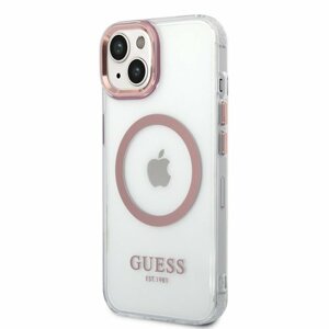 Guess Transparent MagSafe Kompatibilní Zadní Kryt pro iPhone 14 Plus Pink