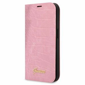 Guess PU Croco with Metal Camera Outline Book Pouzdro pro iPhone 14 Plus Pink