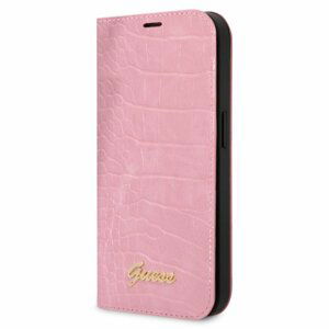 Guess PU Croco with Metal Camera Outline Book Pouzdro pro iPhone 14 Pro Pink