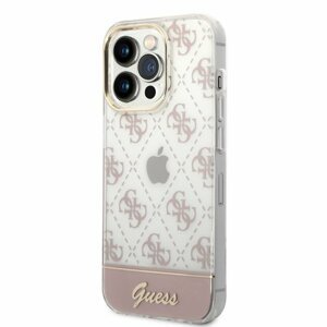 Guess PC/TPU Peony Glitter Script Logo Zadní kryt pro iPhone 14 Pro Pink