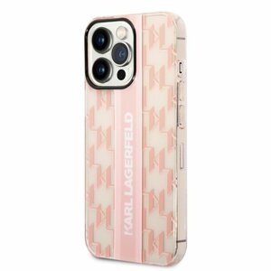 Karl Lagerfeld Monogram Vertical Stripe Zadní Kryt pro iPhone 14 Pro Pink