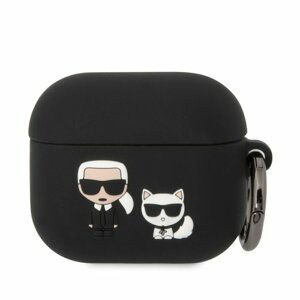 Puzdro Karl Lagerfeld and Choupette Airpods 3, silikónové - čierne