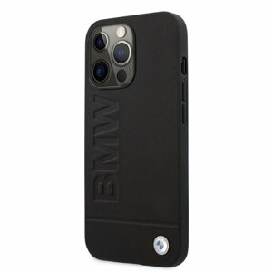 BMW Leather Hot Stamp Zadní Kryt pro iPhone 14 Pro Black