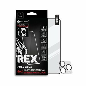 Ochranné sklo celotvárové + Ochranné sklo na kameru pre iPhone 14 Pro Max, Sturdo Rex, čierne