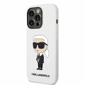 Karl Lagerfeld Liquid Silicone Ikonik NFT Zadní Kryt pro iPhone 14 Pro Max White