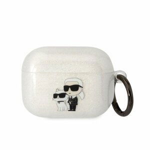 Karl Lagerfeld 3D Logo NFT Karl and Choupette TPU Glitter Pouzdro pro Airpods Pro White