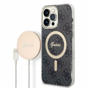 Guess 4G MagSafe Kompatibilní Zadní Kryt + Bezdrátová Nabíječka pro iPhone 14 Pro Max Black