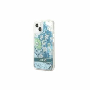 Guess nakĹ‚adka do iPhone 13 6,1" GUHCP13MLFLSN green hard case Flower Liquid Glitter