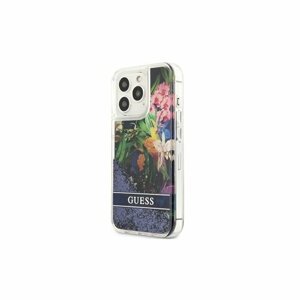 Guess case for iPhone 13 Pro Max GUHCP13XLFLSB blue hard case Glitter Flower