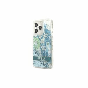 Guess case for iPhone 13 Pro Max 6,7" GUHCP13XLFLSN  green hard case Flower Liquid Glitter