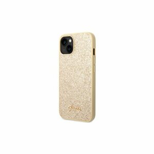 Guess case for iPhone 14 Plus 6,7" GUHCP14MHGGSHD gold PC/TPU Glitter Flakes case Script Metal