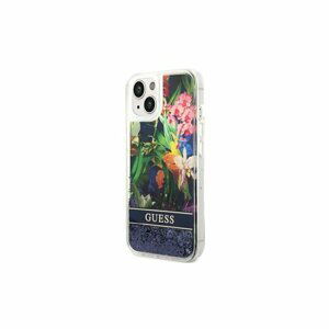 Guess case for iPhone 14 6,1" GUHCP14SLFLSB blue hardcase Flower Liquid Glitter