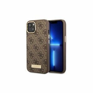 Guess case for iPhone 14 Plus 6,7" GUHMP14MU4GPRW brown HC Magsafe 4G PU Logo Plate