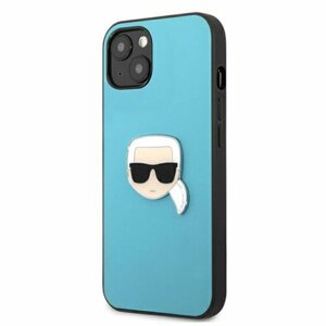 Puzdro Karl Lagerfeld iPhone 13 KLHCP13MPKMB hardcase blue Leather Ikonik Karl`s Head M