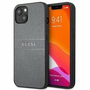 Guess case for iPhone 13 6,1" GUHCP13MPSASBGR grey Saffiano Strap