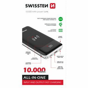 Powerbank Swissten WIRELESS ALL-IN-ONE 10000 mAh, Čierna