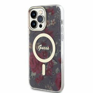 Guess PC/TPU Flowers IML MagSafe Kompatibilní Zadní Kryt pro iPhone 14 Pro Max Kaki