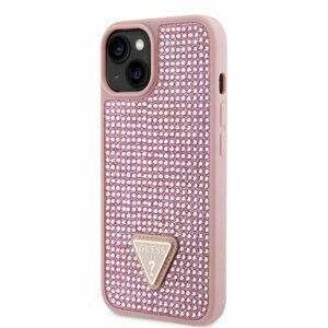 Guess Rhinestones Triangle Metal Logo Kryt pro iPhone 14 Pink